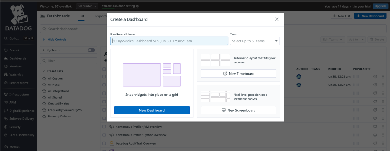 New dashboard creation