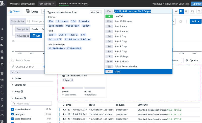 Log time range filter
