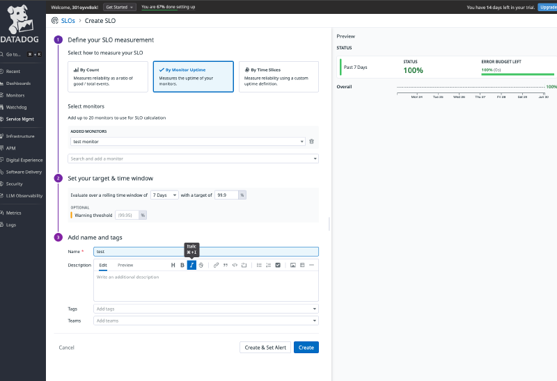 Monitor-based SLO creation